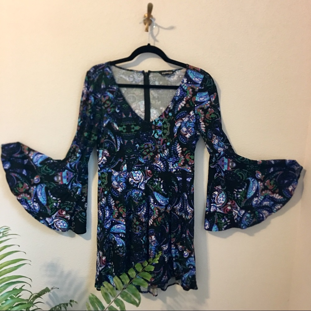 Express Short Black dress with Bell Sleeves small